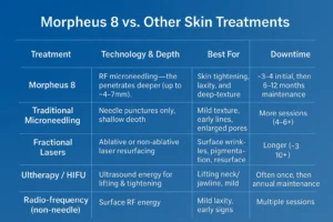 How Often Can I have Morpheus 8? 2 Table to show benefits of Morpheus 8 Bexhill compared to other skin treatments
